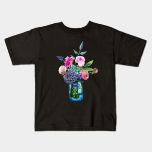 Watercolor mason jar flowers Kids T-Shirt